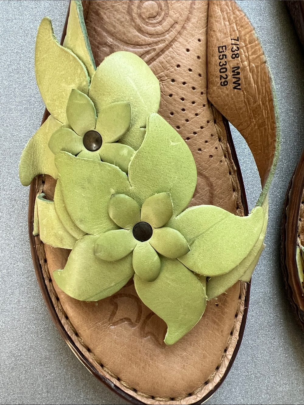Born | Lime Green Floral Leather Slide Sandals - Picture 5 of 16